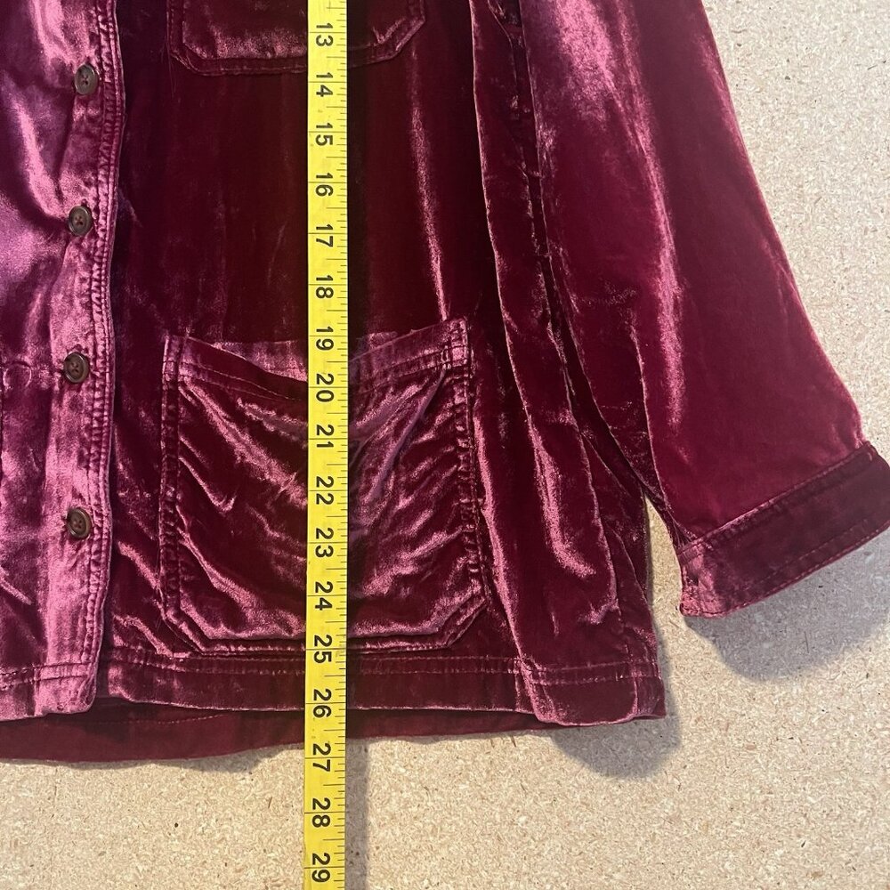 Free People We The Free Rhododendron Off Duty Velvet Shirt XS Oversized Burgundy - Picture 8 of 14